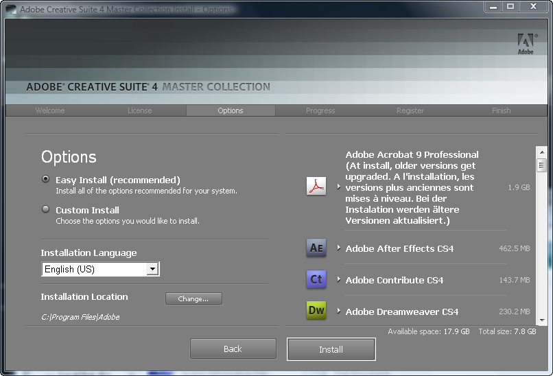 how to install adobe cs4 master collection